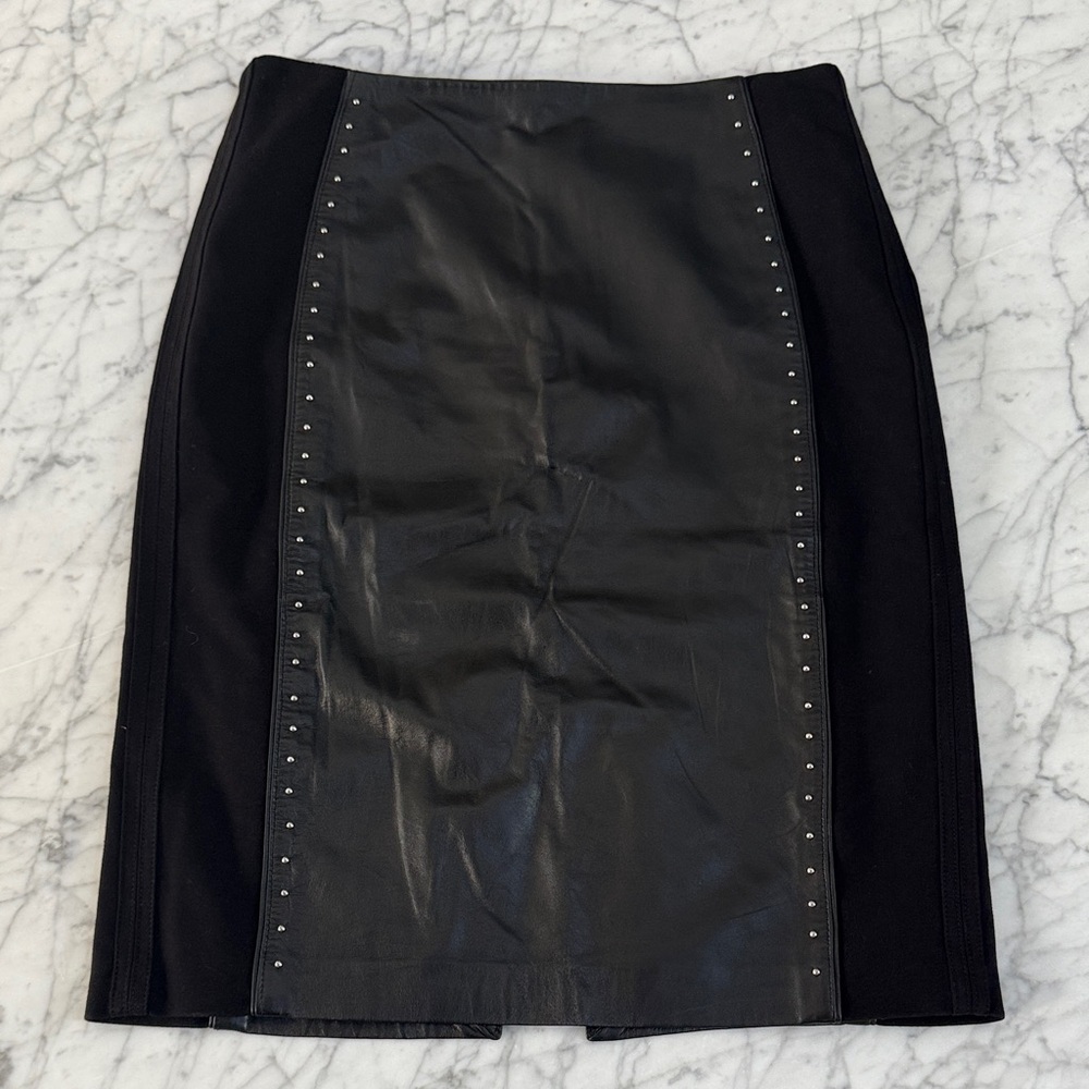 White House Black Market Studded 100% Leather Pencil Panel Skirt Sz 8